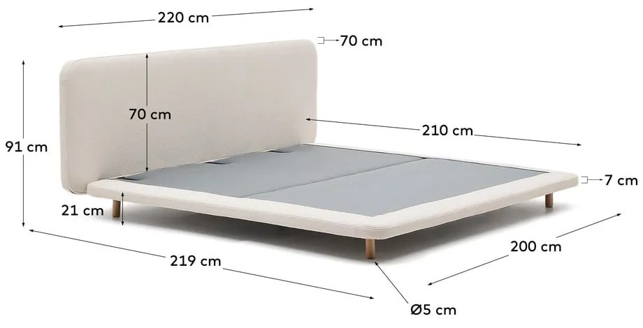 Beżowe tapicerowane łóżko dwuosobowe 160x200 cm Odum – Kave Home