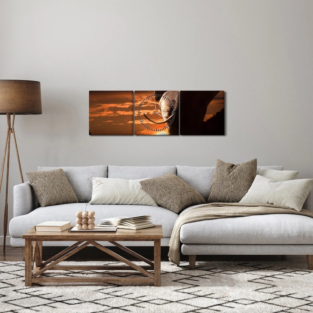 Obraz słonia (z zegarem) (90x30 cm)