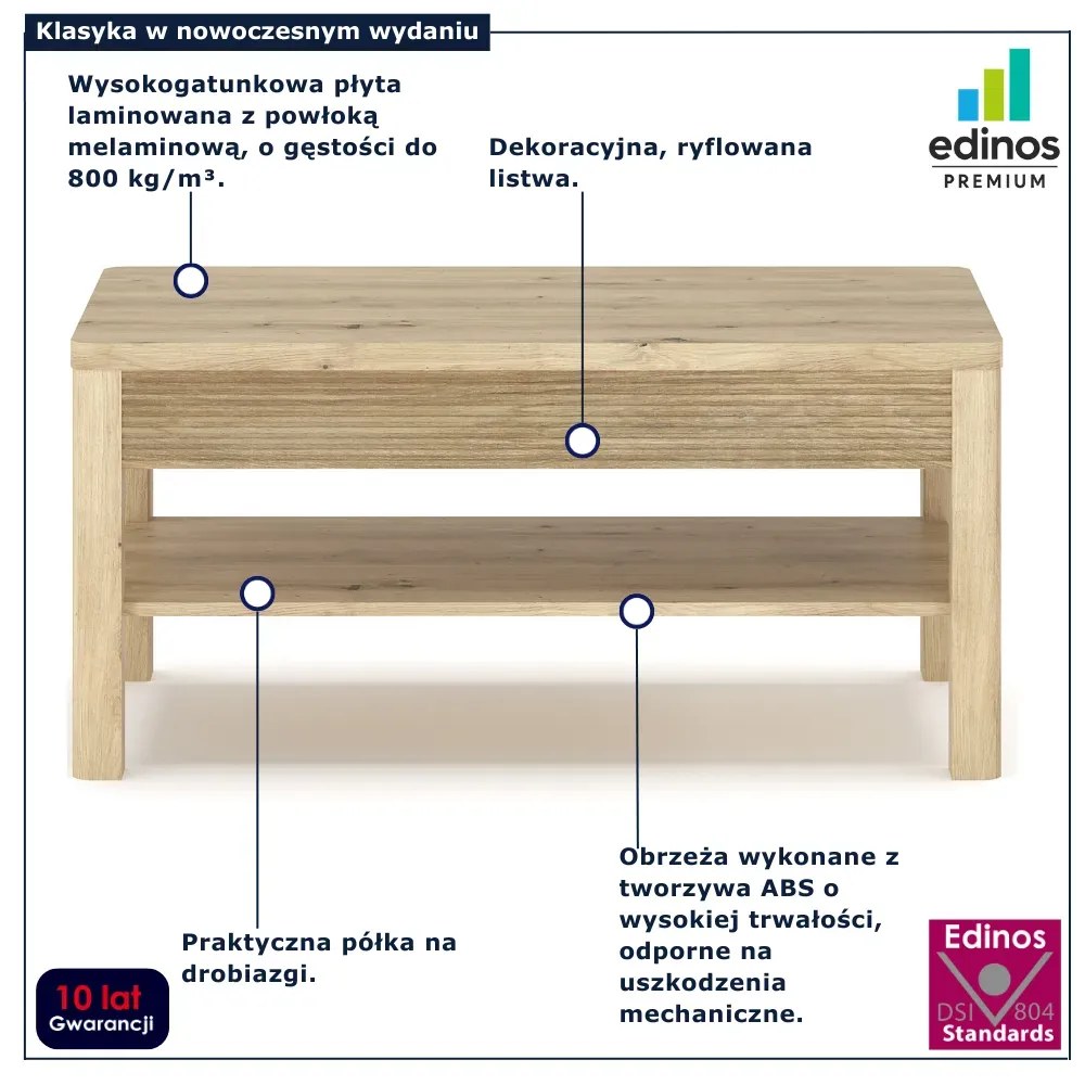 Prostokątna ryflowana ława z półką dąb artisan P2-H93