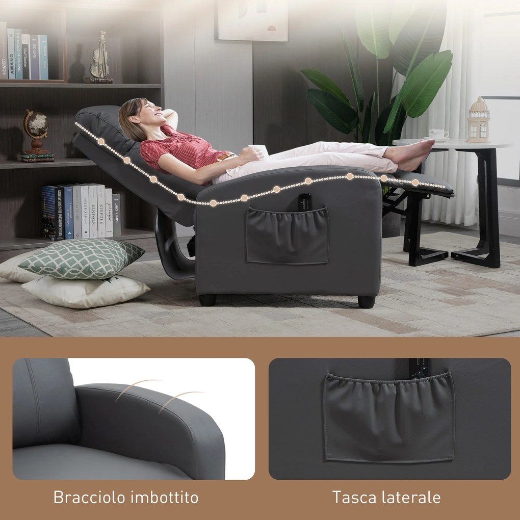 HOMCOM fotel masujący z pilotem i 8 programami, regulowany fotel z podnóżkiem, 68x88x98cm, szary | Aosom PL