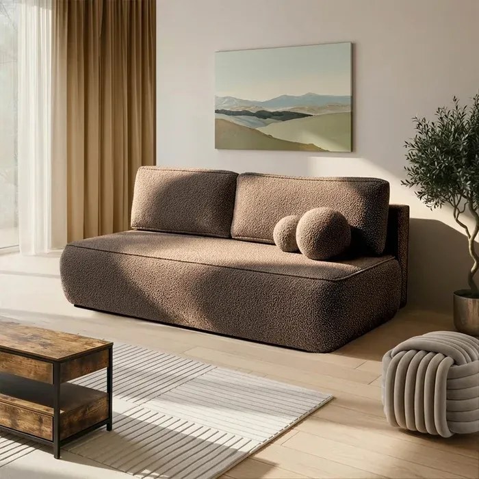 Sofa z Funkcją Spania ARVETO Mocca Boucle Nowoczesna