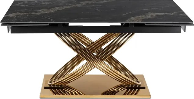 Stół Rozkładany Prostokątny IBIZA 160-240 cm Ceramiczny Czarny Marmur/Złoty do Jadalni Nowoczesny Glamour