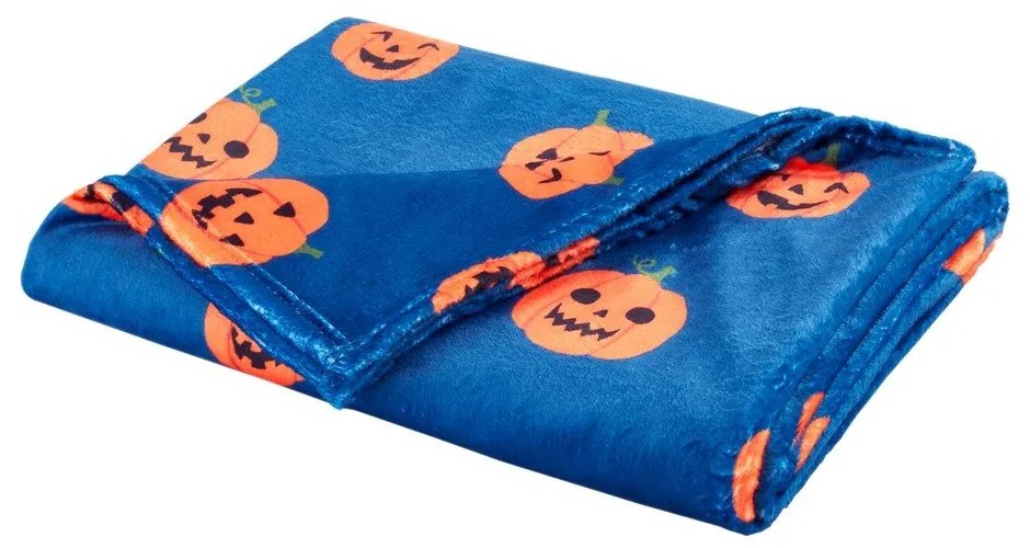 Niebieski/pomarańczowy koc z motywem Halloween z mikropluszu 130x170 cm Halloween Pumpkins – Catherine Lansfield