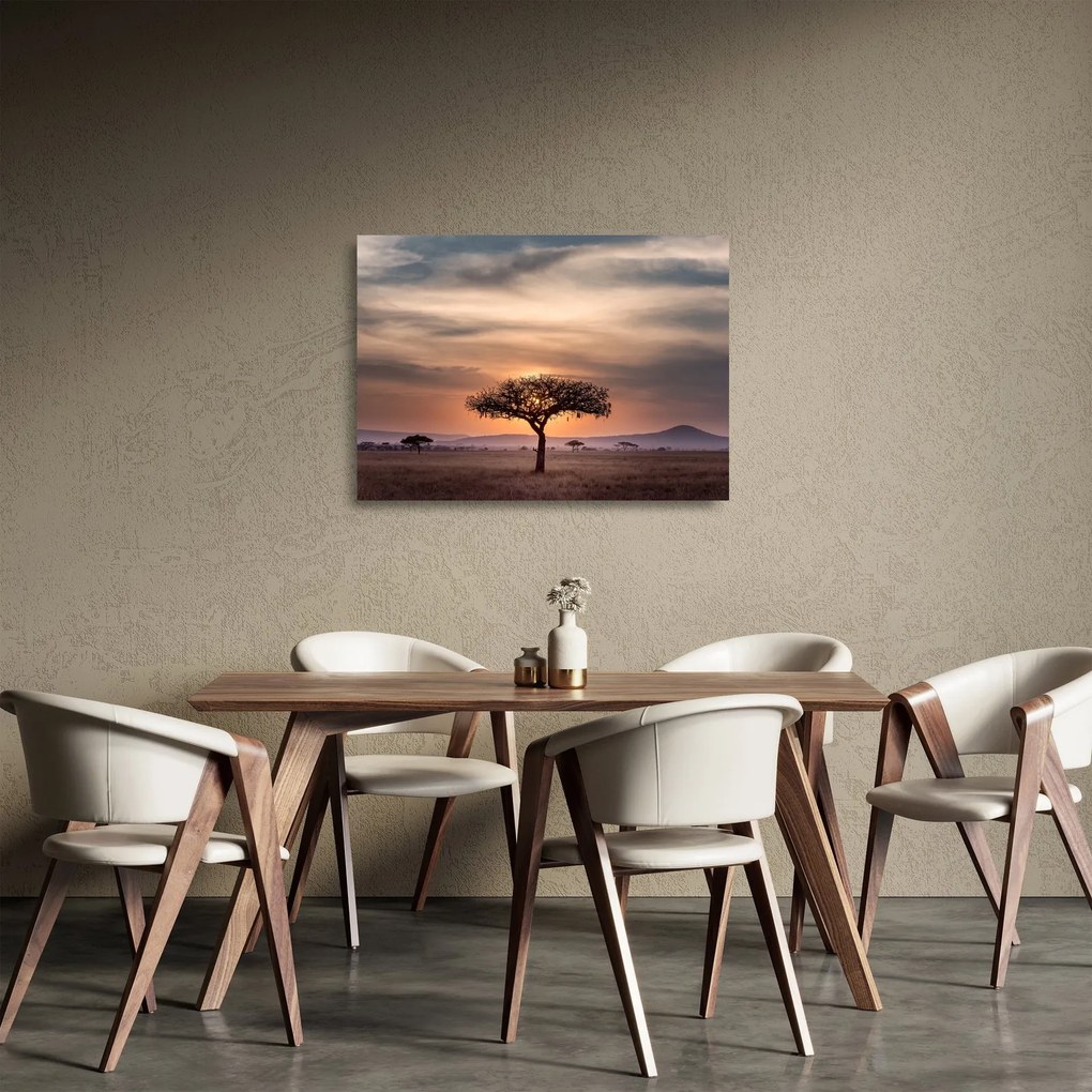 Obraz na szkle zachodu słońca w Tanzanii (70x50 cm)