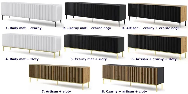 Czarna szafka rtv z lamowym frontem dąb artisan Z0-G08