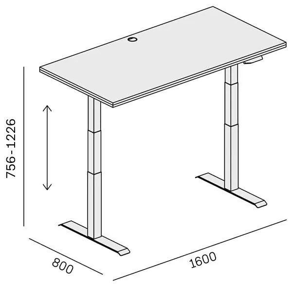 Biurko z regulacją wysokości SINGLE LAYERS, 160x80 cm, 2 silniki, biały/szary