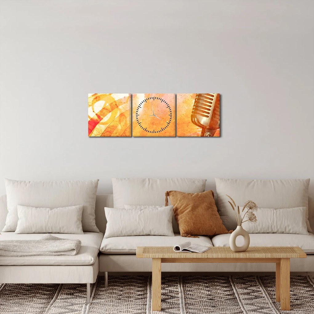 Obraz - Mikrofon retro (z zegarem) (90x30 cm)