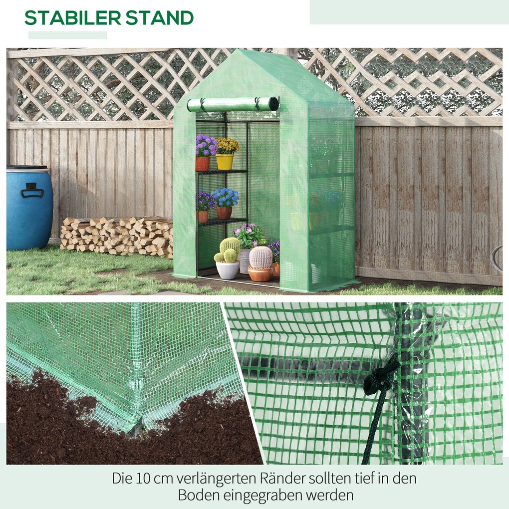 Outsunny Szklarnia Foliowa z 6 Półkami Zielona 141x72x191cm Stal PE Cieplarnia Ogrodowa | Aosom PL