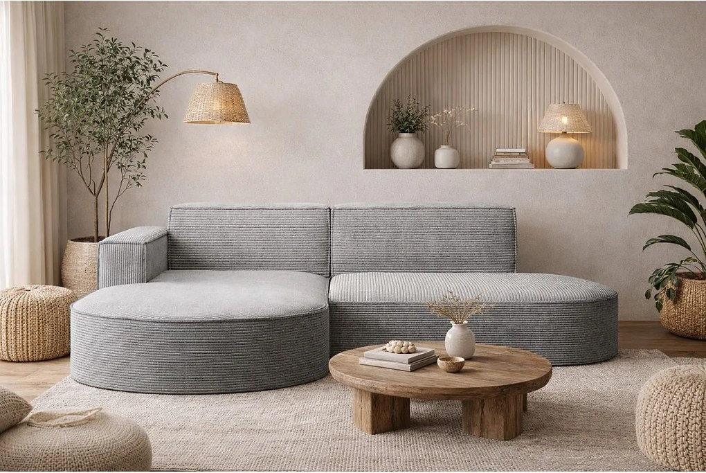 Narożnik MODENA STUDIO, tkanina sztruksowa Poso, Srebrny, Lewy