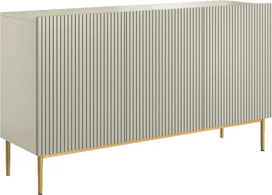 Komoda Nicole 150 cm trzydrzwiowa z ryflowanym frontem - kaszmir / złote nóżki