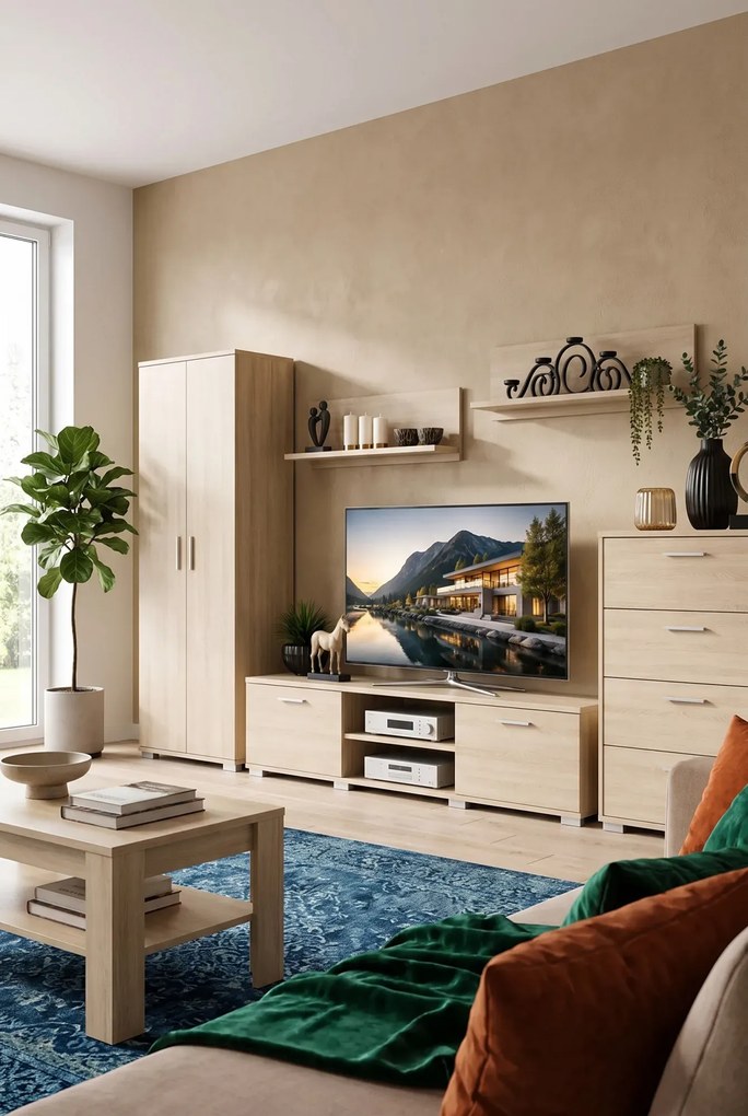 Meblościanka komplet mebli do salonu z szafą dąb sonoma L1-F48