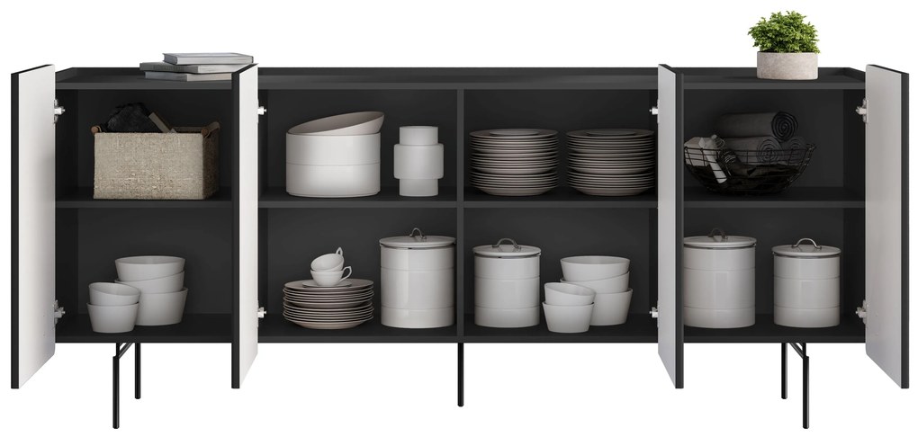 Komoda Malmi 200 cm czterodrzwiowa - czarny mat / czarne nóżki