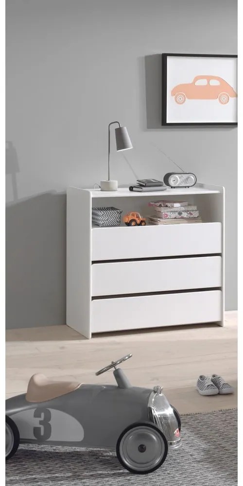Biała niska komoda dziecięca z litego drewna sosnowego z przewijakiem 90x106 cm KIDDY – Vipack