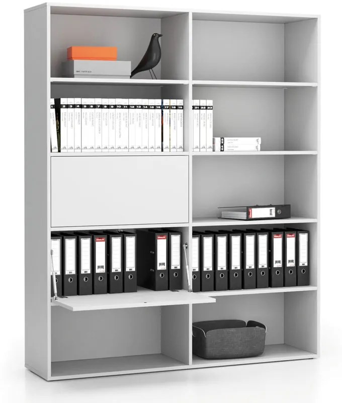 Regał biurowy szeroki LAYERS, 2 schowki, 1582 x 400 x 1905, biały