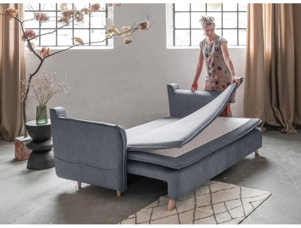 Szara aksamitna rozkładana sofa 225 cm Charming Charlie – Miuform