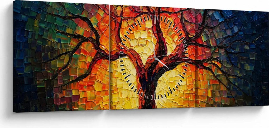Obraz - Drzewo życia w mozaice (z zegarem) (90x30 cm)