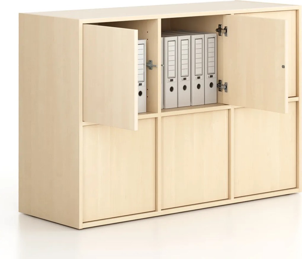 Szafa biurowa FRAME, niska, 6x drzwi, 1299 x 450 x 881 mm, PUSH-lock, brzoza