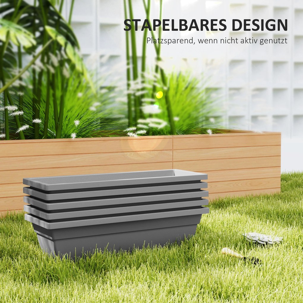 Outsunny Zestaw 5 Doniczek z Plastiku dla Tarasu, Ogrodu, Balkonu, 59 x 21 x 16 cm, Szary