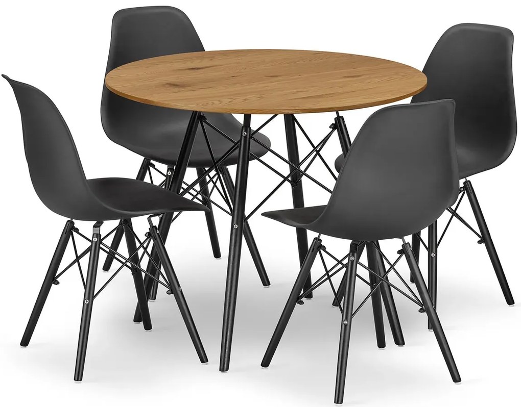 Okrągły stół dąb 80 cm w zestawie z 4 krzesłami do jadalni - Nadikos 5X 2 kolory