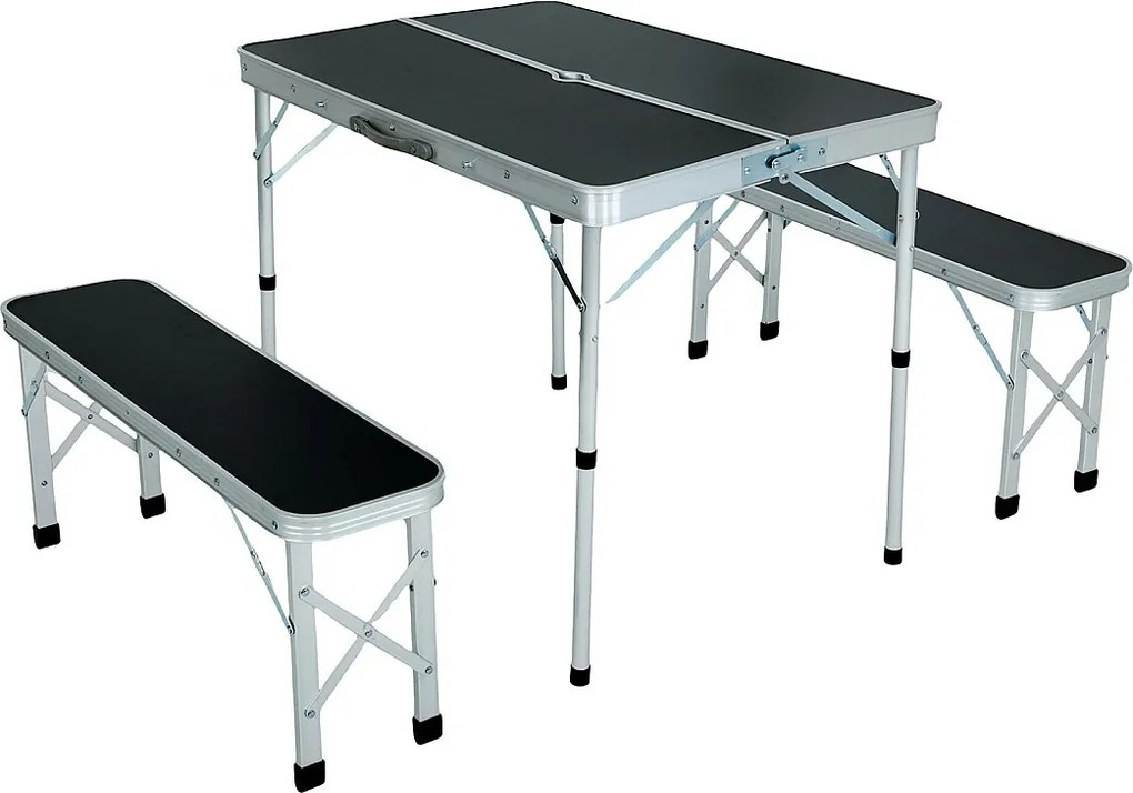 Stół kempingowy ROI z 2 składanymi ławkami w kolorze czarnym