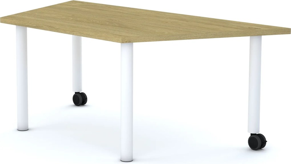 Stół szkolny z kółkami Move trapez 140x75 cm, rozmiar 4-6, blat dębowy / nogi białe