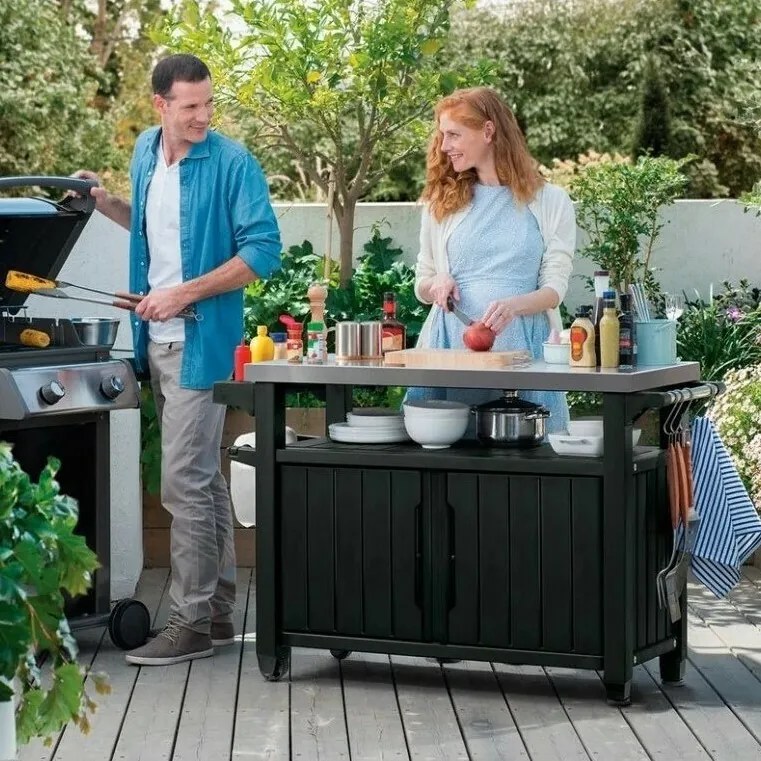 Keter Wielofunkcyjny stolik ogrodowy z grillem UNITY XL 270 l grafit, 134 x 52 x 90 cm
