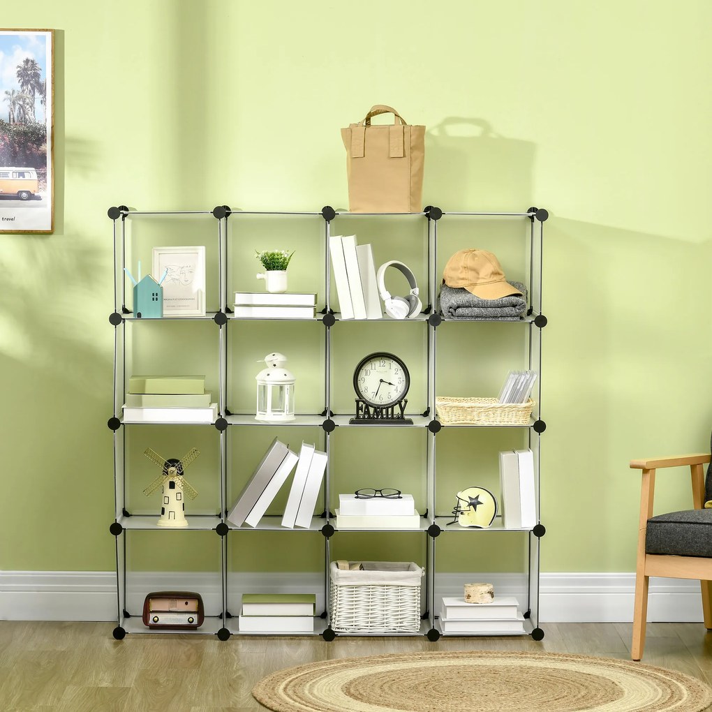 HOMCOM DIY system regałów sześcianu z drzwiami 16 kostek stojak stojący 125 x 32 x 125 cm