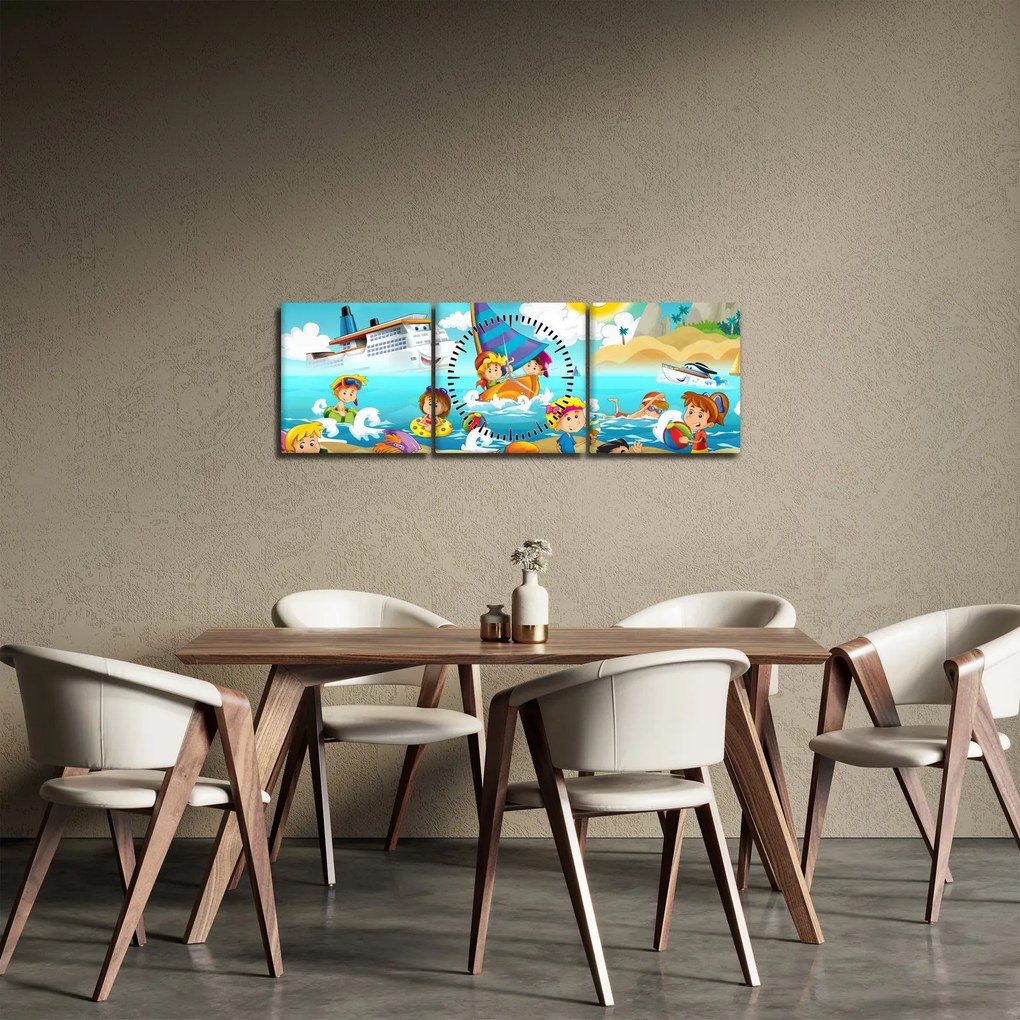 Obraz - Dzień na plaży (z zegarem) (90x30 cm)