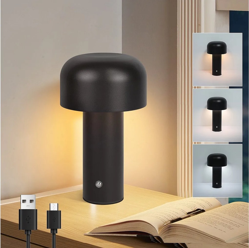 NETTLIFE 2W ściemnialna, zasilana bateryjnie, bezprzewodowa lampa stołowa LED do sypialni, mała lampa w kształcie grzybka