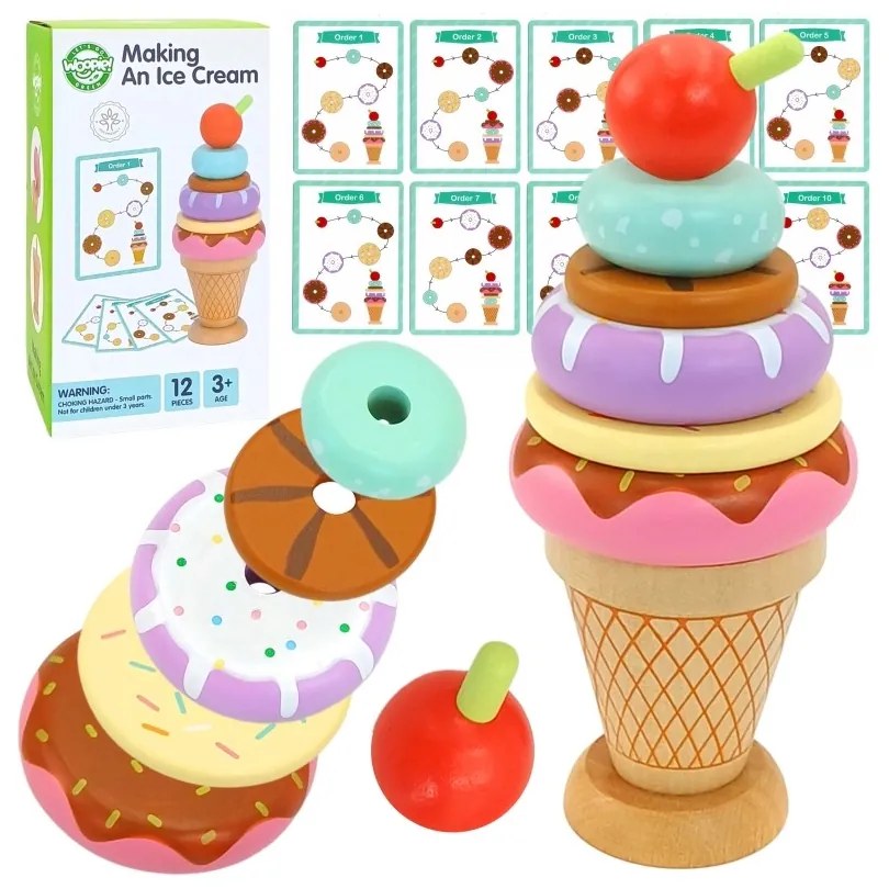 Woopie green drewniane lody układanka montessori cukiernia 12 el. fsc
