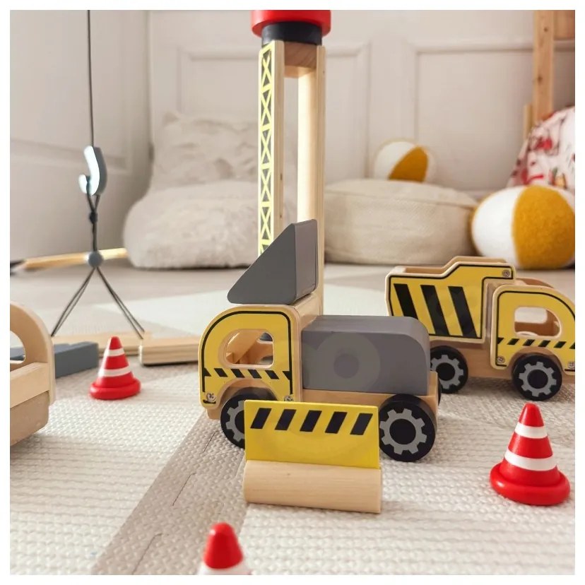 Woopie green drewniany plac budowy 5w1 ruchomy dźwig xxl pojazdy budowlane 13 el. fsc