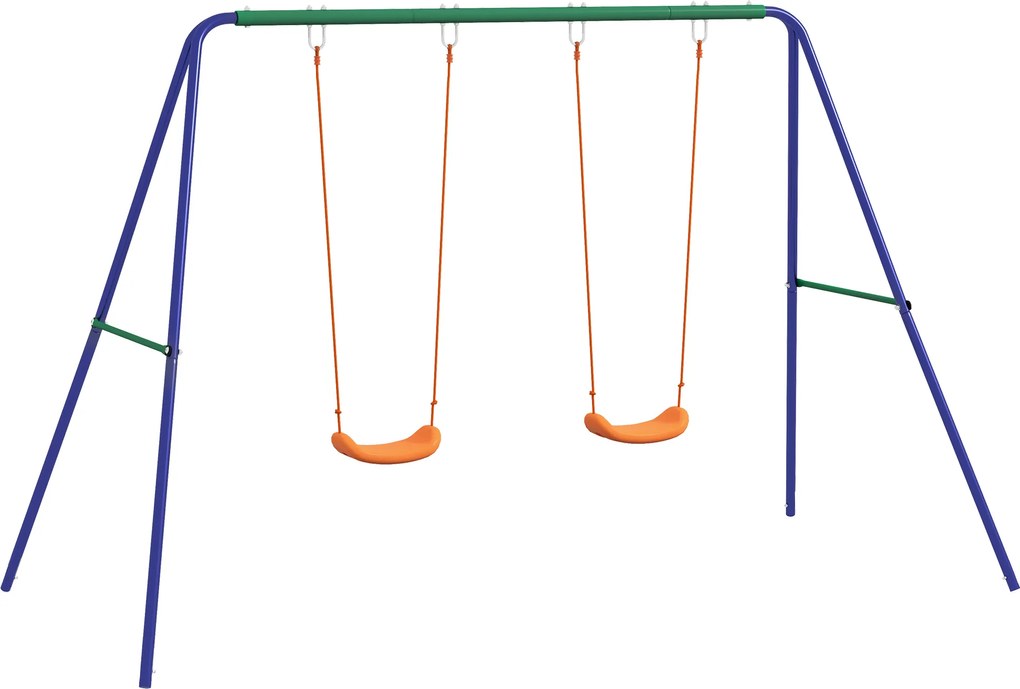 Outsunny Konstrukcja huśtawki dla dzieci z 2 siedzeniami huśtawki, dla 3-8 lat, stal, 2,7 x 1,6 x 1,8 m