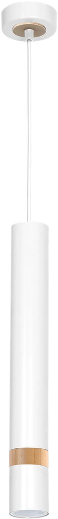 Lampa wisząca, biała/drewno tuba JOKER WHITE/WOOD 1xGU10