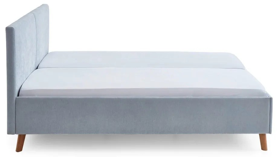Jasnoniebieskie tapicerowane łóżko dwuosobowe ze stelażem 160x200 cm Piano – Meise Möbel