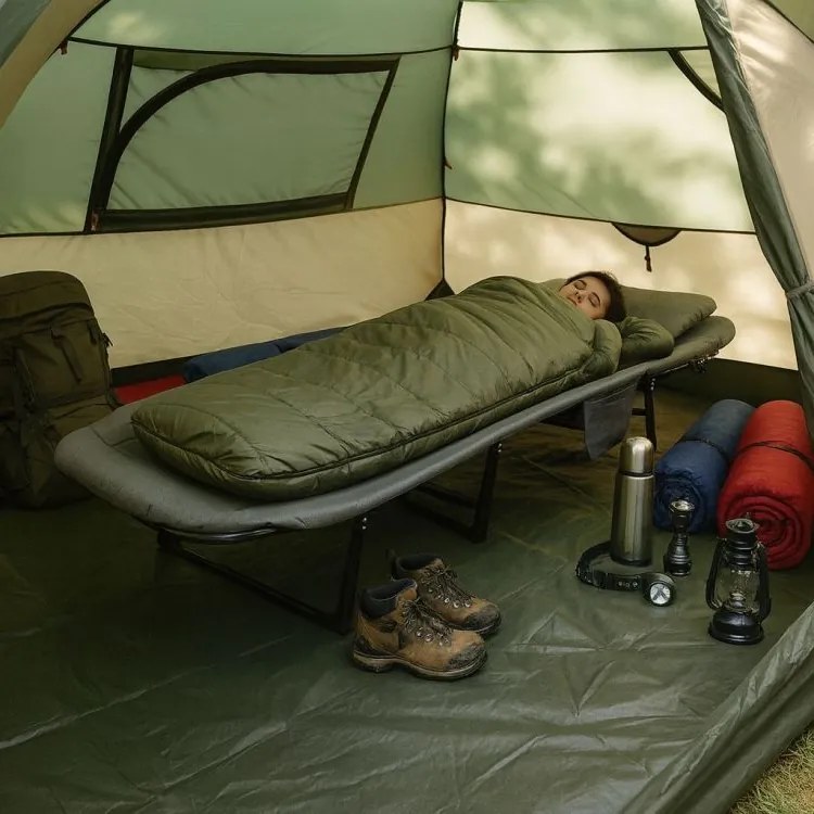 Leżanka turystyczna Venturo - składane łóżko polowe na camping, kolor szary