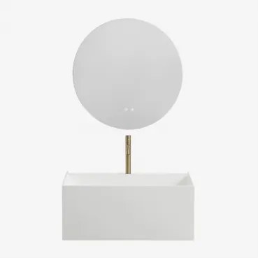 Zestaw Wiszących Mebli Łazienkowych Z Żywicy Zintegrowany Z Umywalką I Oświetleniem Led Nerine - Sklum