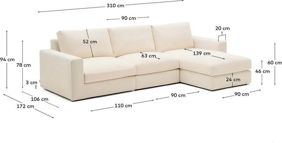 Beżowy narożnik z tkaniny szenilowej (prawostronny/z szezlongiem) Alea – Kave Home