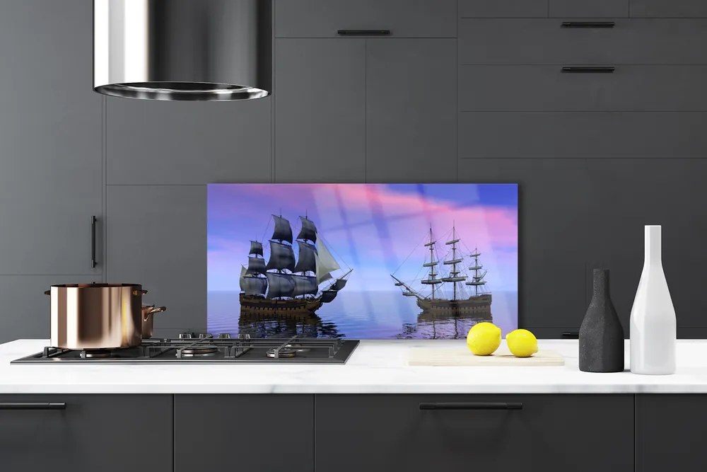 Panel Szklany Kolorowe Łodzie Na Falach