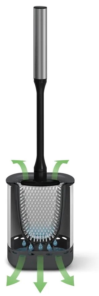 Ciemnoszara szczotka do WC ze stali nierdzewnej Cleany – Metaltex