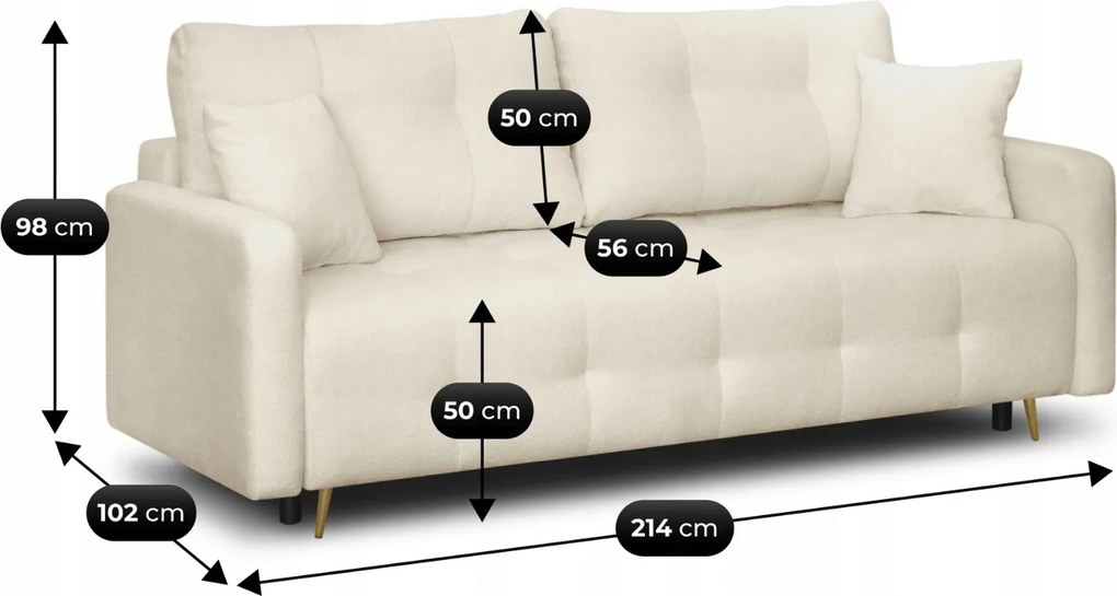 Sofa z Funkcją Spania SEUL Rozkładana Dwuosobowa Beżowa Boucle Nowoczesna