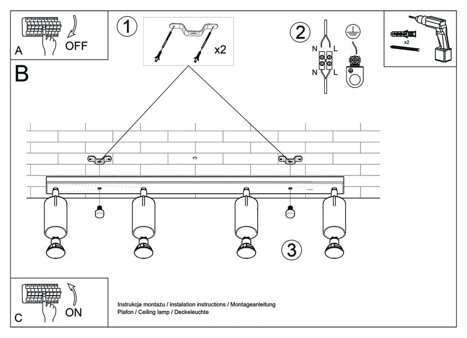 Biała lampa sufitowa Nice Lamps Etna 4L