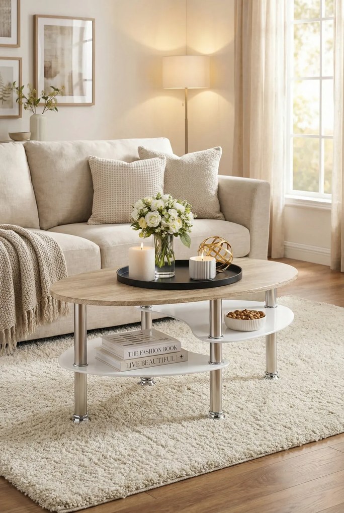 Owalna Ława Z Półkami Dąb Sonoma R1-C15