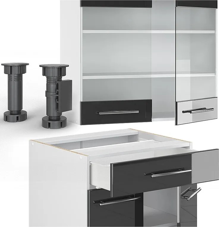 Pojedyncza kuchnia antracytowy wysoki połysk/biały 140x60x81.6 fame-line