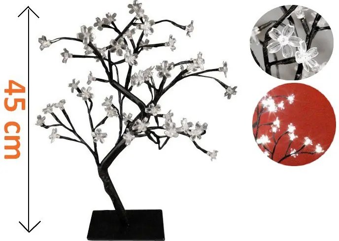 Dekoracyjne LED drzewo z kwiatami - 45 cm, zimna biel