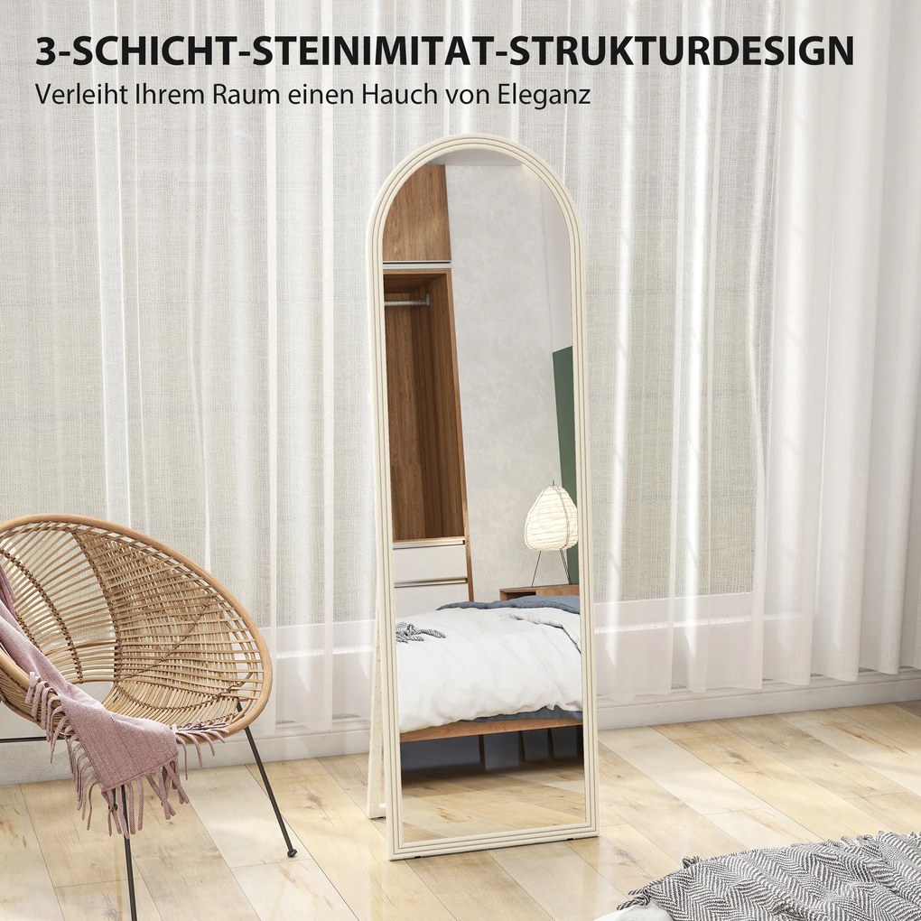 HOMCOM Lustrzany w całości, 50 x 160 cm, stojący, lustrzany do ściany, rama łukowa, biały