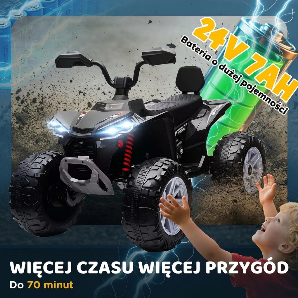 AIYAPLAY Elektryczny Quad dla Dzieci, 24V Pojazd z 4 Kołami, Reflektory, Port USB, Funkcja MP3, 6,5 km/h, 3-8 lat