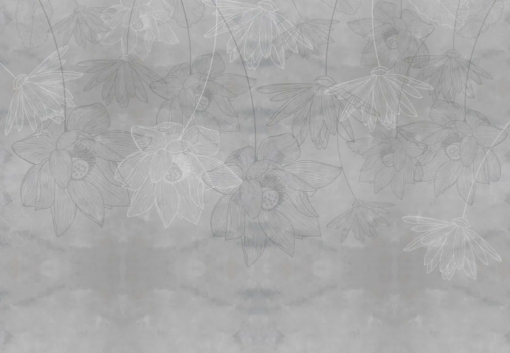 Fototapeta - Ilustracja kwiaty na betonie (196x136 cm)