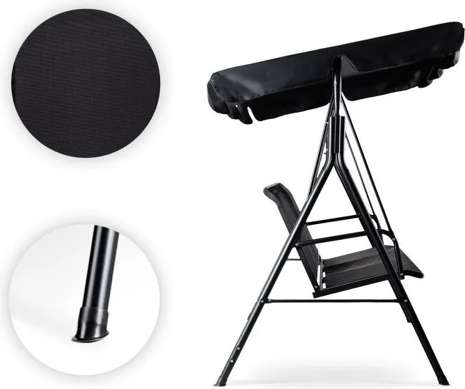 Huśtawka ogrodowa Toreno z daszkiem regulowanym, siatka tekstylna czarna