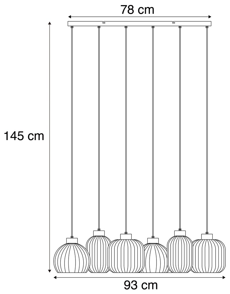 Designerska lampa wisząca czarna z przydymionym szkłem 6-źródłowa - AnaDesignerski Oswietlenie wewnetrzne
