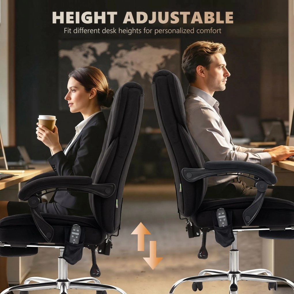 Vinsetto Ergonomiczny fotel biurowy z funkcją masażu, podnóżek, obrotowy, na kółkach, czarny | Aosom PL